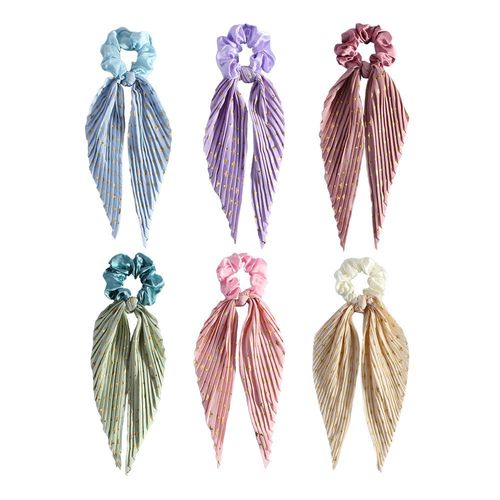 Set of 6 Handmade Pleated Floral Ribbon Scrunchies
