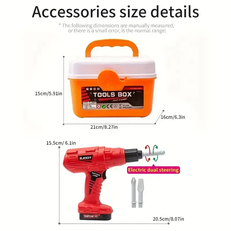 Mini children's 39-piece simulation repair tool box toy set with electric drill and screwdriver tools for boys engineering repair box Christmas gift (batteries not included)