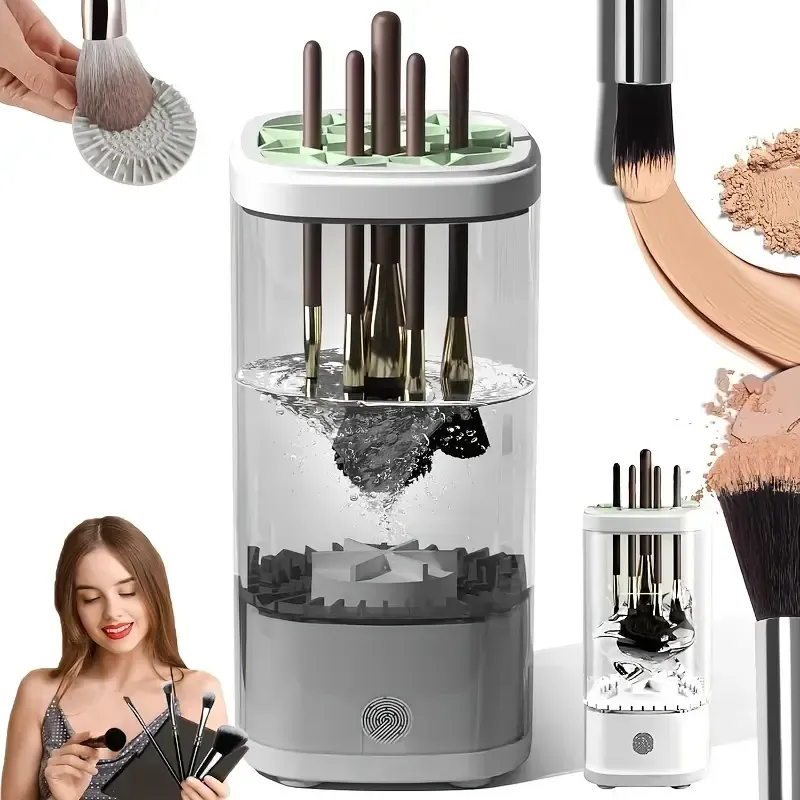 Rechargeable electric makeup brush cleaner, automatic cleaning quick-drying brush, UV disinfection drying scrubber