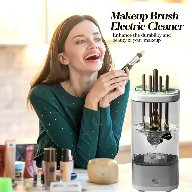 Rechargeable electric makeup brush cleaner, automatic cleaning quick-drying brush, UV disinfection drying scrubber