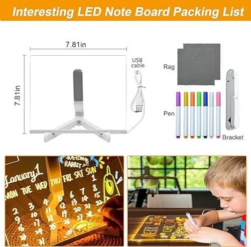 LED Note Board with Colors, Acrylic Dry Erase Board with Light