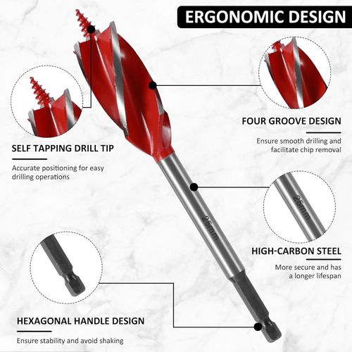 8-piece wooden drill bit set, high carbon steel 4-side cutting drill bit set