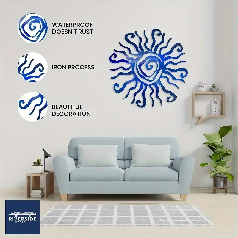 31cm Wacky Sun Blue Metal Wall Art