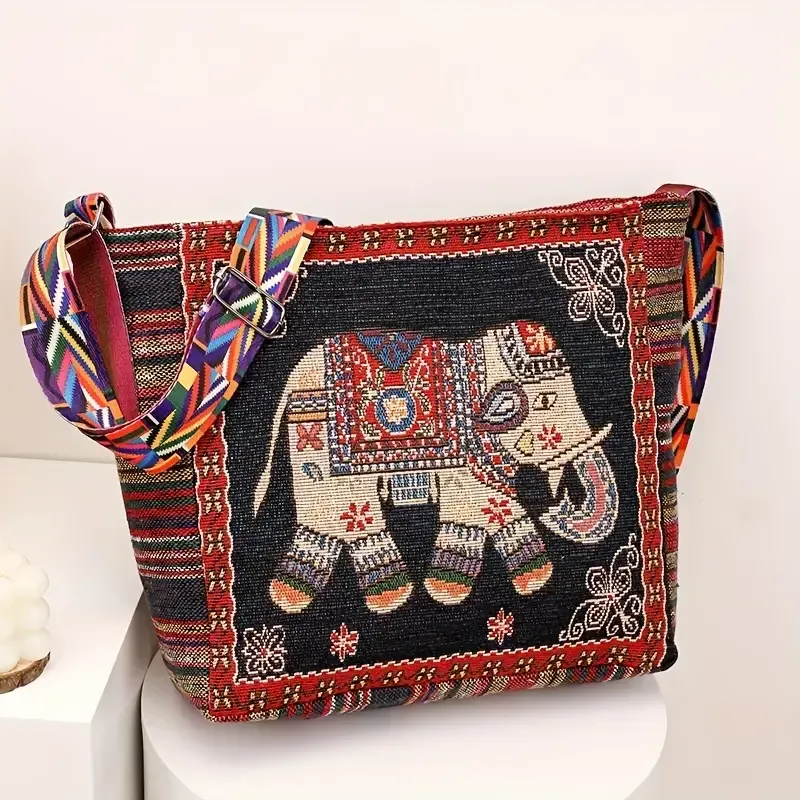 Bohemian Tribal Embroidered Elephant Shoulder Bag