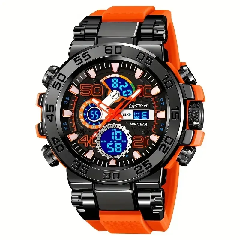 1pc S8030 Men's Sports Watch, Round Alloy Case, Digital Display, LED Alarm, Stopwatch, TPU Strap, Battery Powered, Non-Waterproof, Electronic Movement