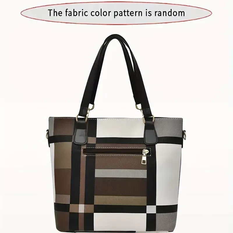 6pcs-set Large Capacity Shoulder Bag with Checkered Pattern and Multiple Functions: Handbag, Crossbody Bag, Clutch Bag, Long & Short Wallet