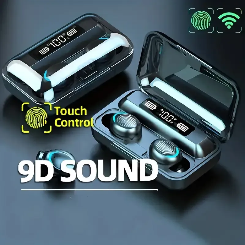 Wireless F9-5C TWS Earbuds - HiFi Stereo Sound with Touch Control, Noise Cancelling, HD Mic, and USB Rechargeable - Sports Headphones