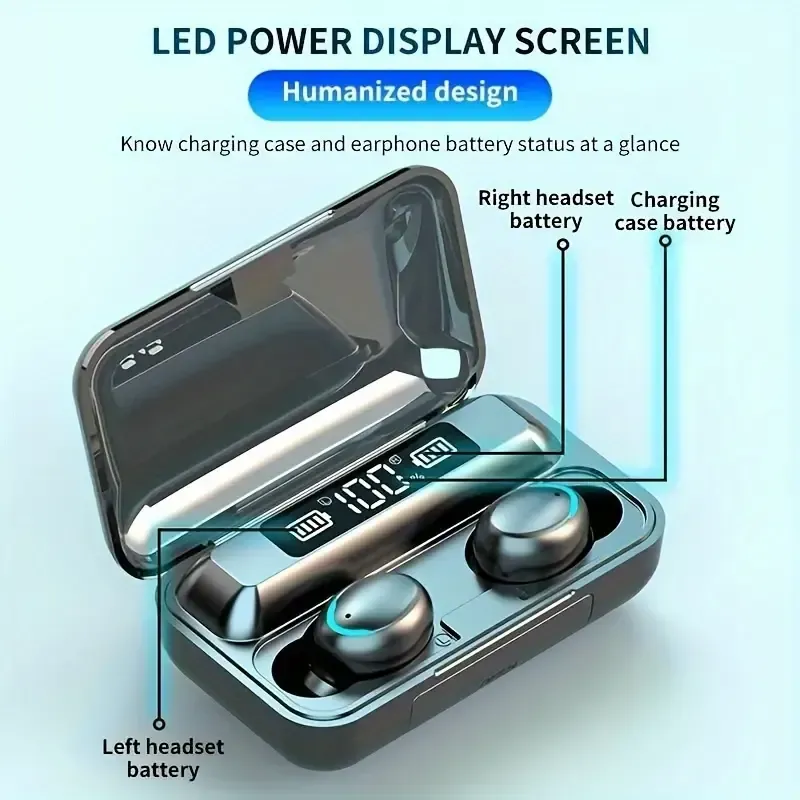 Wireless F9-5C TWS Earbuds - HiFi Stereo Sound with Touch Control, Noise Cancelling, HD Mic, and USB Rechargeable - Sports Headphones
