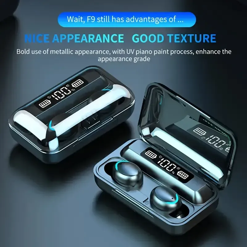 Wireless F9-5C TWS Earbuds - HiFi Stereo Sound with Touch Control, Noise Cancelling, HD Mic, and USB Rechargeable - Sports Headphones
