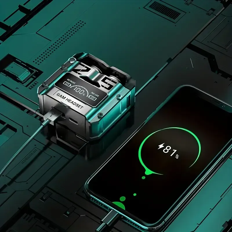 Z25S TWS Wireless Earbuds - Sleek Black & Teal, Wireless 5.3 In-Ear Headphones with Touch Control, USB-C Charging Case, Ideal for Gaming & Workouts, for iPhone & for Xiaomi