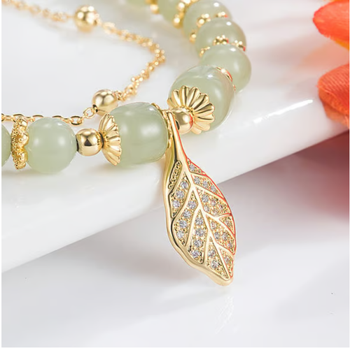 Wotian Jade Lucky Gold Leaf Bangle-Tree Leaves