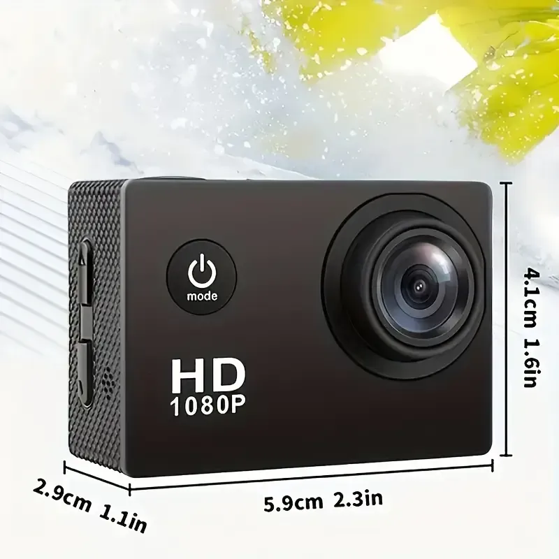 This Is a 1080P HD Action Camera Featuring Ultra HD Recording, a 140° Wide-Angle Lens, a 2.0inch LCD Screen, Designed for Outdoor Sports Recording, with Automatic Exposure, Digital Stabilization, a Fisheye Lens, And Powered by Battery Or USB, Saving Files in MP4 Format.