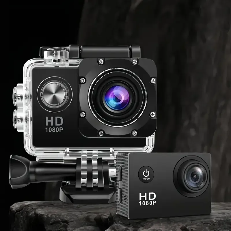 This Is a 1080P HD Action Camera Featuring Ultra HD Recording, a 140° Wide-Angle Lens, a 2.0inch LCD Screen, Designed for Outdoor Sports Recording, with Automatic Exposure, Digital Stabilization, a Fisheye Lens, And Powered by Battery Or USB, Saving Files in MP4 Format.