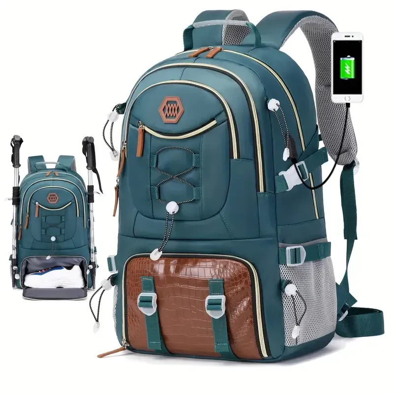 40L Multifunctional Hiking Camping Backpack for Men, Large Capacity Travel Backpack with Shoe Compartment, Fits 17.3-inch Laptop