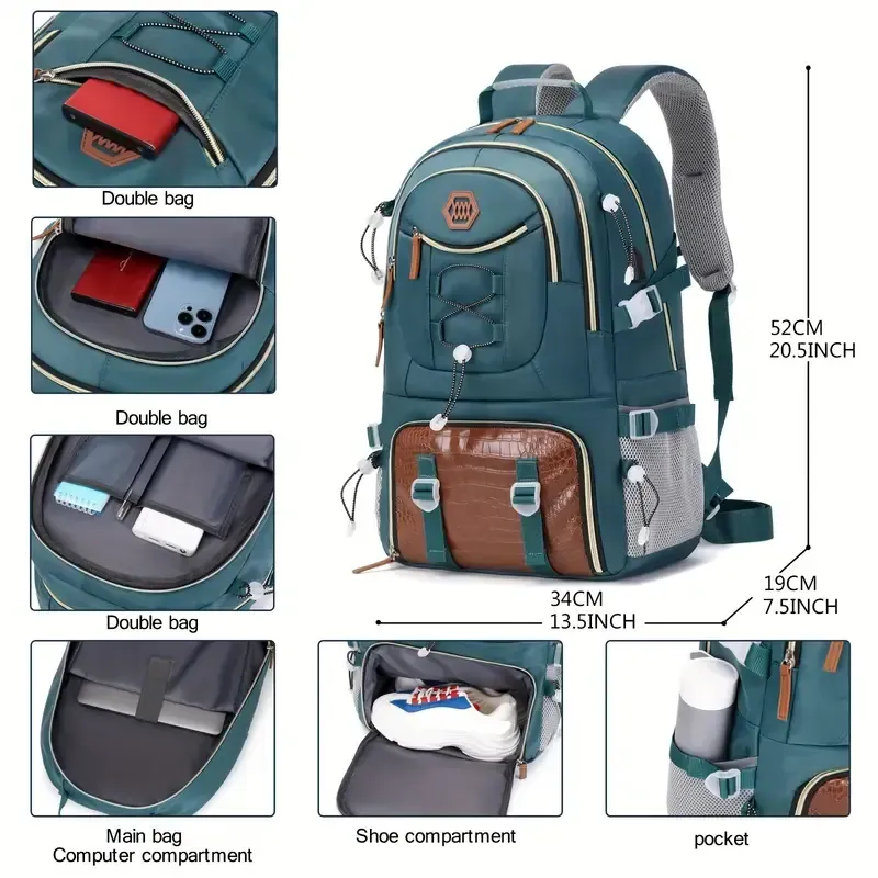 40L Multifunctional Hiking Camping Backpack for Men, Large Capacity Travel Backpack with Shoe Compartment, Fits 17.3-inch Laptop