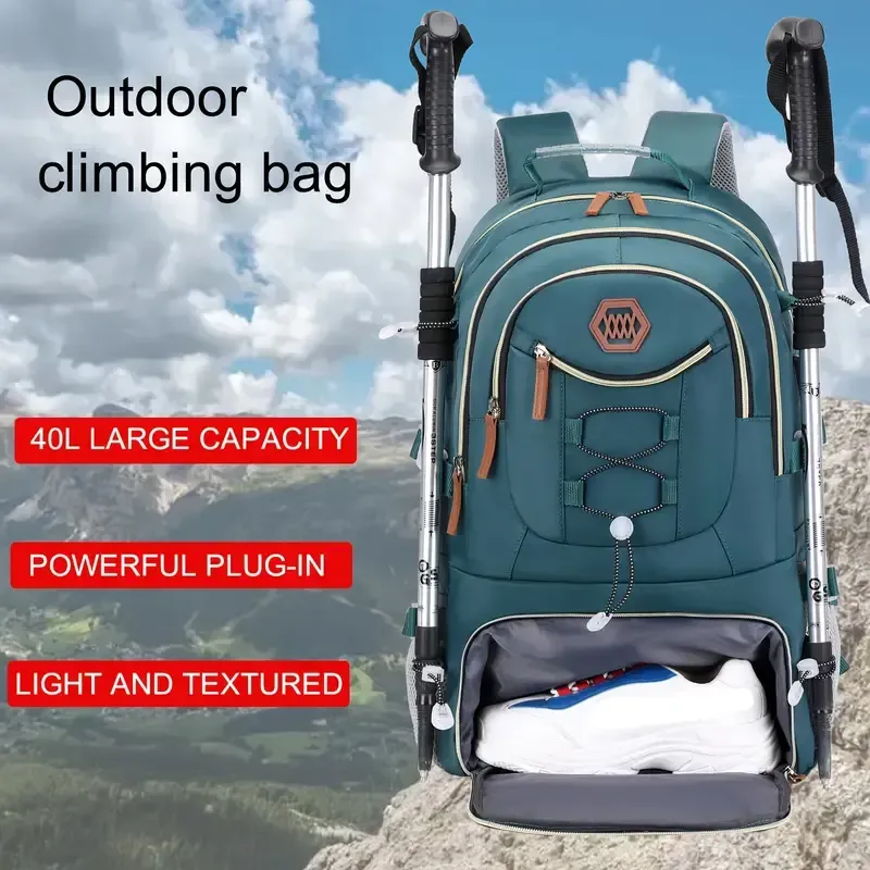 40L Multifunctional Hiking Camping Backpack for Men, Large Capacity Travel Backpack with Shoe Compartment, Fits 17.3-inch Laptop