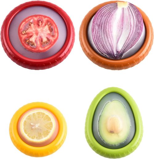 MQB Silicone Fruit Vegetable Storage Box, Fruit Storage Containers for Fresh Produce Preservation, Reusable Fruit Vegetable Containers for Fridge, Food Saver for Onions, Lemons, Potatoes (4 Pcs)