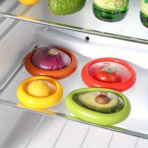 MQB Silicone Fruit Vegetable Storage Box, Fruit Storage Containers for Fresh Produce Preservation, Reusable Fruit Vegetable Containers for Fridge, Food Saver for Onions, Lemons, Potatoes (4 Pcs)