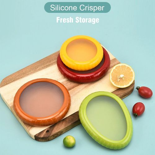 MQB Silicone Fruit Vegetable Storage Box, Fruit Storage Containers for Fresh Produce Preservation, Reusable Fruit Vegetable Containers for Fridge, Food Saver for Onions, Lemons, Potatoes (4 Pcs)