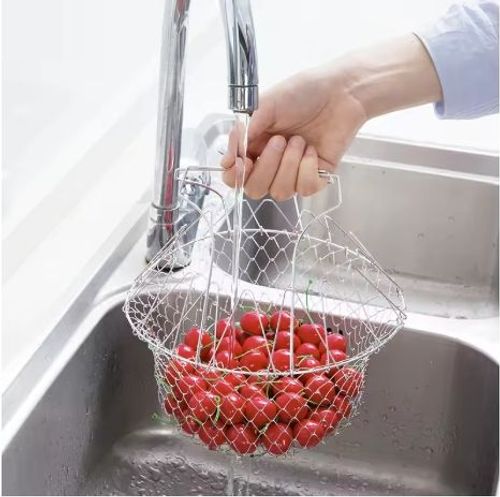 Stainless Steel Chef Basket Collapsible Multi-function Colander Cook Fried Basket Kitchen Cooking Tool