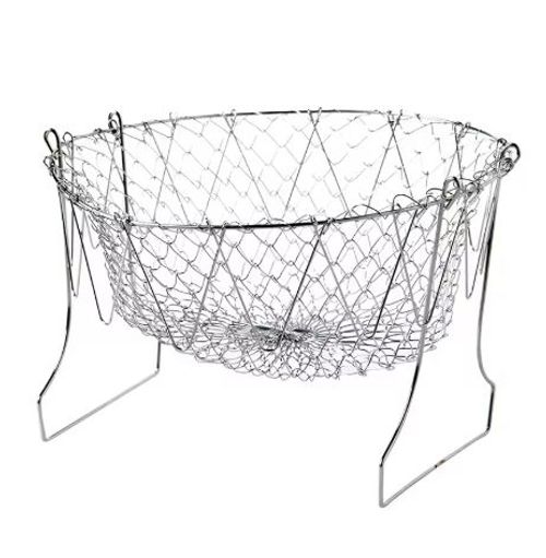 Stainless Steel Chef Basket Collapsible Multi-function Colander Cook Fried Basket Kitchen Cooking Tool