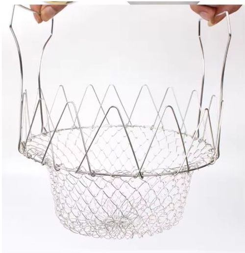Stainless Steel Chef Basket Collapsible Multi-function Colander Cook Fried Basket Kitchen Cooking Tool