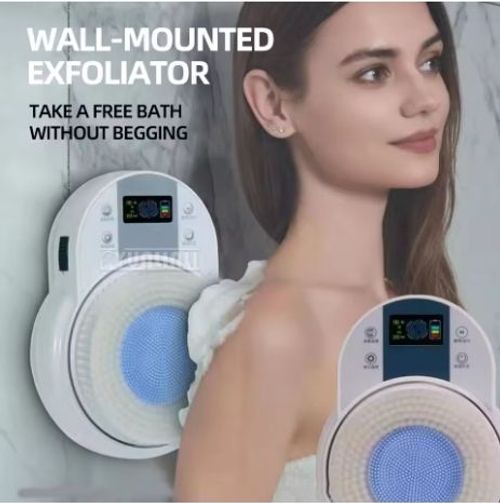 Wall-Mounted Shower Back Brush, Electric Back Exfoliating Brush with 18cm Large Brush Head, 360° Automatic Rotation, High Low Speed, Suitable for Shower and Deep Cleansing and Back Massage
