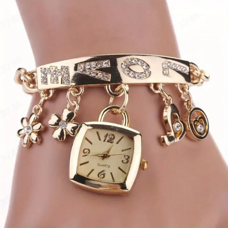 Casual Stainless Steel Watch Bracelet Watch Flower Women Bracelet Watch Women Luxury Heart Love Style Rhinestone Bracelet Women