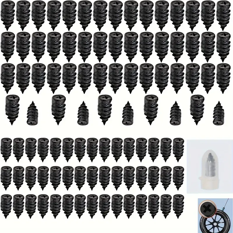 100pcs QuickFix Tire Repair Kit - Spiral Rubber Nails for Car And Motorcycle Tires, Plastic Material, Separate Sizes (S 50pcs, L 50pcs)