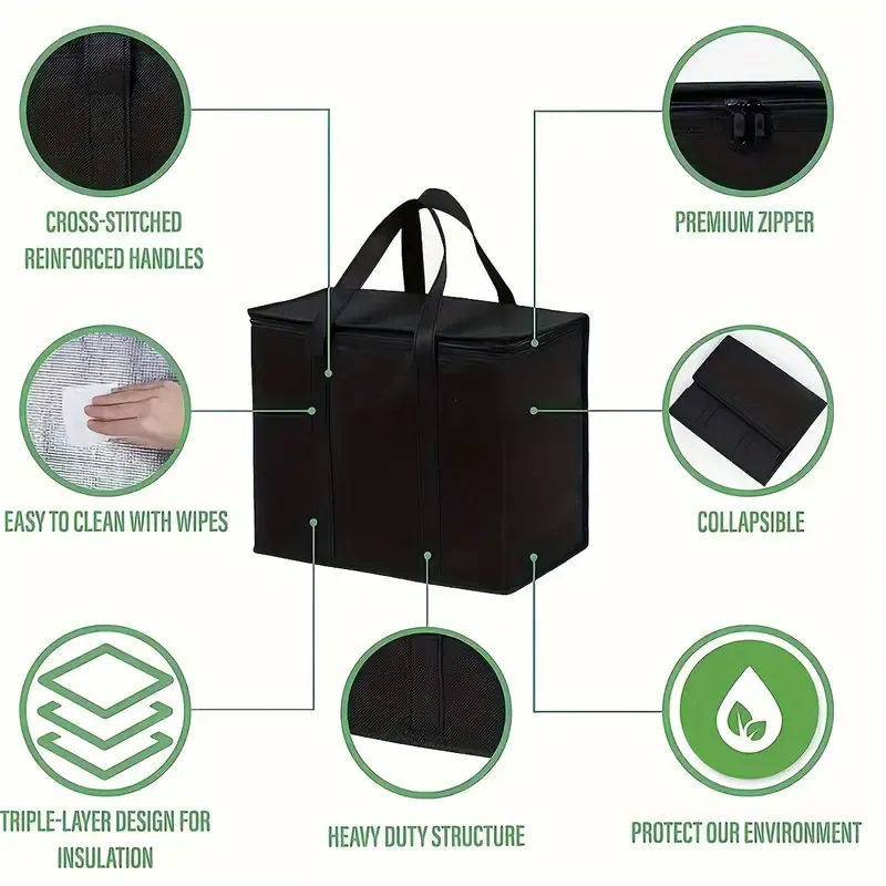 arge  XL Insulated Bag: Keep Food Hot & Cold For Hours Grocery Tote, Soft Cooler Bag, Pizza Warmer, Lightweight & Sturdy Zipper Christmas Gift