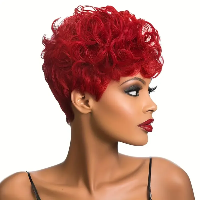 Short Pixie Wigs For Black Women Short Black Curly Pixie Wigs Synthetic Hair Wigs For Black Women Natural Wavy Black Pixie Cut Wig Short Curly Layered Pixie Wig For Women