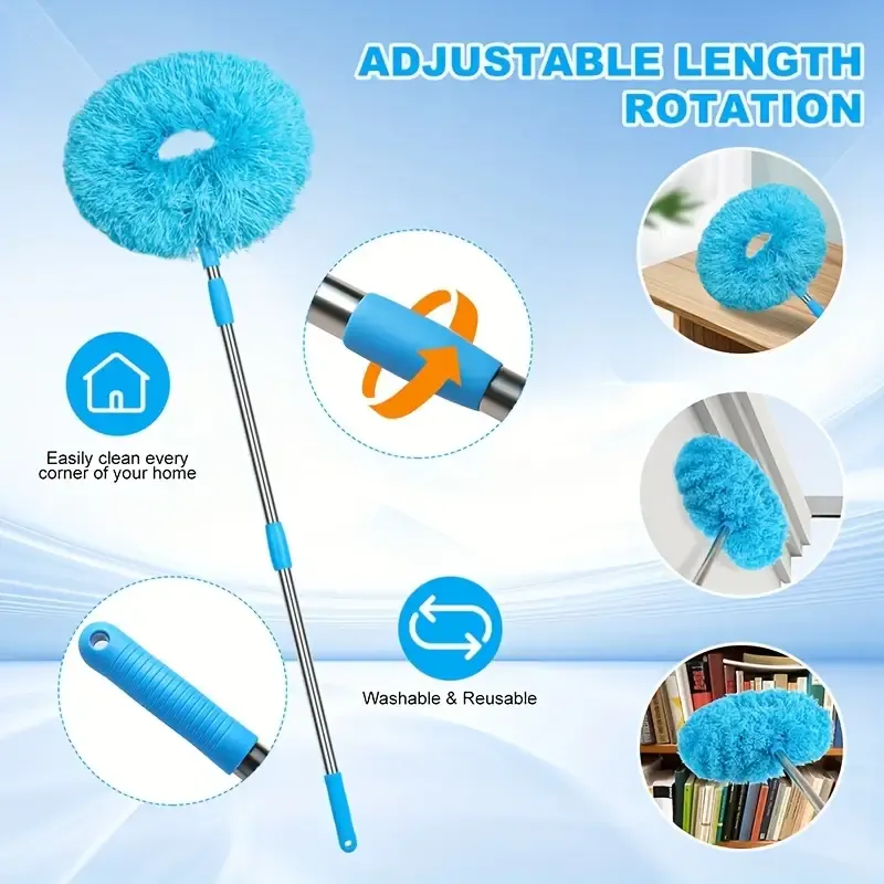 1pc Microfiber Washable Ceiling Fan Cleaner with Telescoping Extension Pole for High Ceiling Fan, Furniture, Blinds, Car