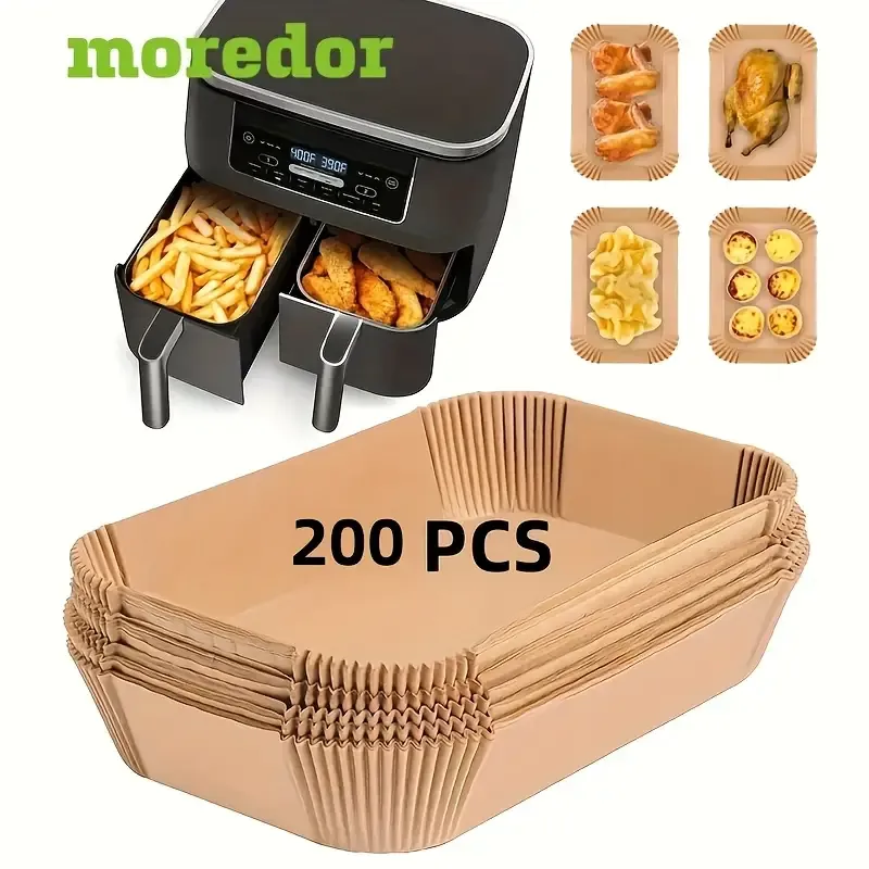 200pcs Air Fryer Disposable Paper Liners Rectangle, Non-Stick Parchment Baking Paper For Ninja Dual Air Fryer, Air Fryer Accessories