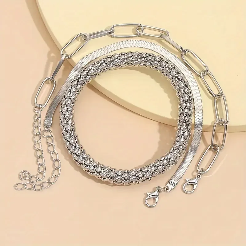 Trendy European And American Accessories: Hot-selling Multi-layer Snake Bone Chain Bracelet Set, Creative Vintage 3-piece Golden Chain Bracelet For Women