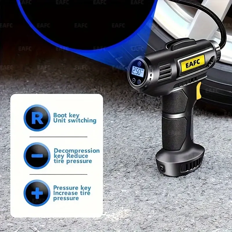 150PSI Cordless Portable Air Compressor: Car Tire Inflator Pump With Pressure Gauge & Light For Cars, Motorcycles & Bicycles