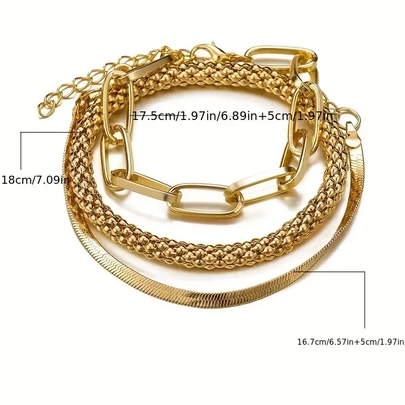 Trendy European And American Accessories: Hot-selling Multi-layer Snake Bone Chain Bracelet Set, Creative Vintage 3-piece Golden Chain Bracelet For Women