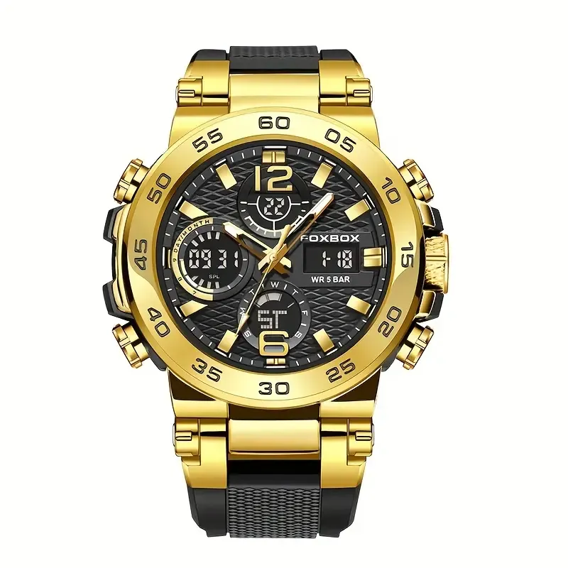 LIGE Men'S Sports Watch, Dual Display Digital, Round Dial, Plastic Case, Water-resistant 1968.5inch, Stopwatch, Alarm Clock, Chronograph, Luminous, with Silica Gel Strap, for Outdoor Hiking, Schooling, Student