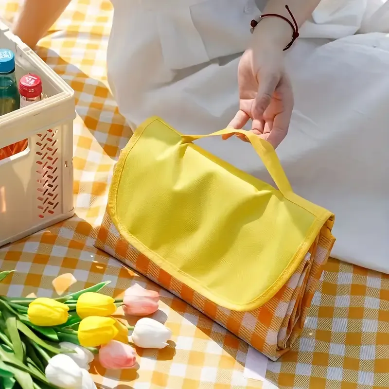 Extra Large Outdoor Picnic Blanket - Sandproof, Waterproof Camping Mat with Checkered Design