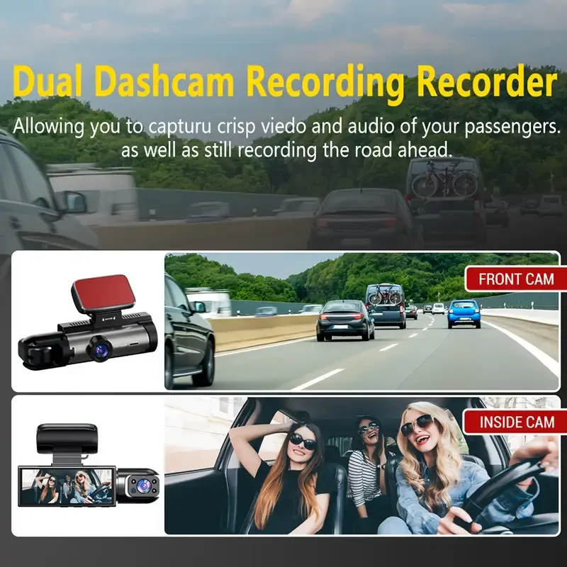 1080P Dual Camera Dash Cam For Cars With IR Night Vision, Loop Recording, And Wide Angle Lens - 3.16 Inch IPS Screen
