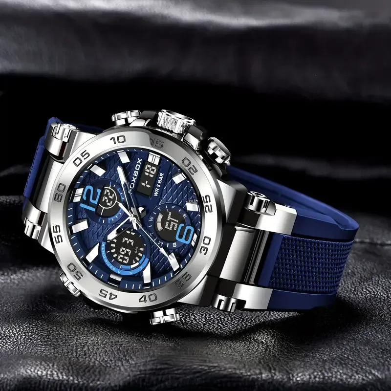LIGE Men'S Sports Watch, Dual Display Digital, Round Dial, Plastic Case, Water-resistant 1968.5inch, Stopwatch, Alarm Clock, Chronograph, Luminous, with Silica Gel Strap, for Outdoor Hiking, Schooling, Student