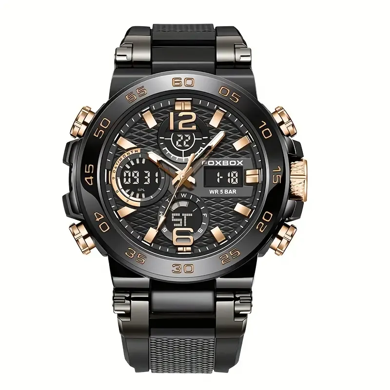 LIGE Men'S Sports Watch, Dual Display Digital, Round Dial, Plastic Case, Water-resistant 1968.5inch, Stopwatch, Alarm Clock, Chronograph, Luminous, with Silica Gel Strap, for Outdoor Hiking, Schooling, Student