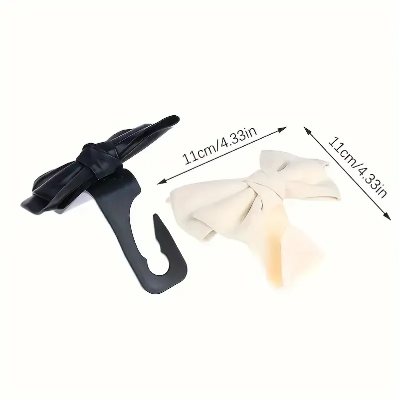 2pcs Stylish Bow Car Seat Hooks - PU Leather Backseat Storage & Decoration