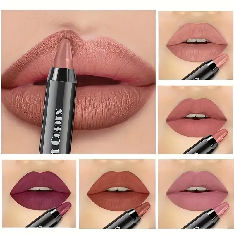 6 Pieces, Crayon Lipstick, Matte Lipstick, Easy Coloring Lip Liner, Durable Easy Coloring Moisturizing Lipstick, Girls' Must-Haves, Valentine's Day Gifts for Women