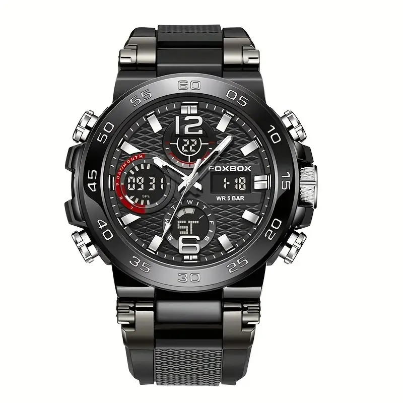 LIGE Men'S Sports Watch, Dual Display Digital, Round Dial, Plastic Case, Water-resistant 1968.5inch, Stopwatch, Alarm Clock, Chronograph, Luminous, with Silica Gel Strap, for Outdoor Hiking, Schooling, Student