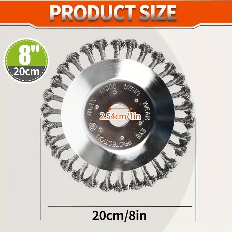 8 Inch Steel Wire Brush Garden Weed Whacker, Metal Material, for Lawn Mower, Grass Trimmer, Weed Trimmer Head