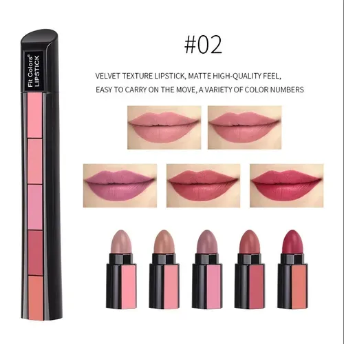 2 Pcs 5 In 1 Matte Lipstick Kit Waterproof Nude Combination Lipgloss Long Lasting Velvet Red Show Complexion Sexy Lip Tint Cosmetic(10 COLORS)