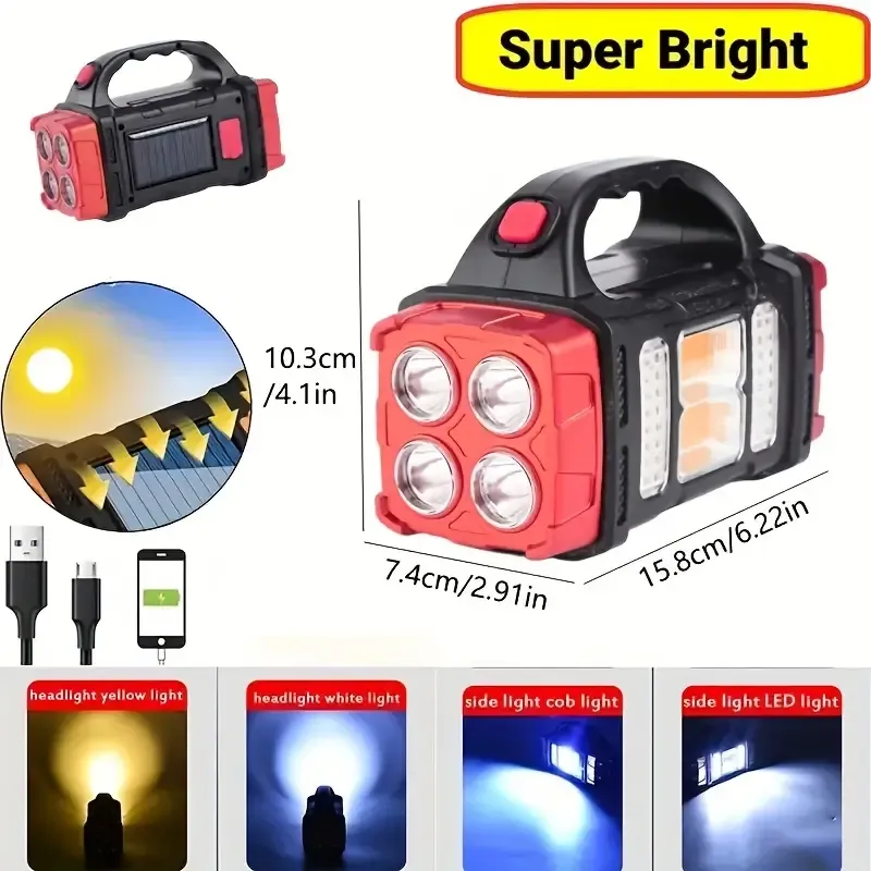 Multifunctional LED Solar Camping Lantern, Bright Portable Rechargeable Flashlight For Outdoor Hiking Camping When Power Outage