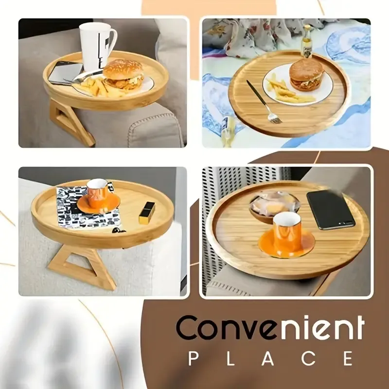 Vintage Hardwood Bamboo Sofa Armrest Tray - Foldable