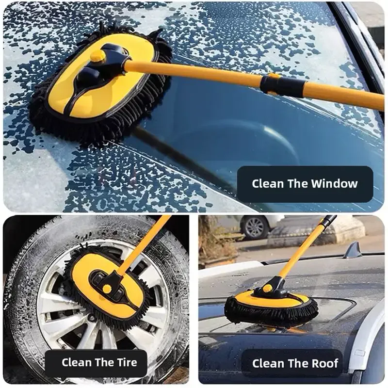 Microfiber Car Cleaning Brush Telescoping Long Handle Microfiber Car Cleaning Brush - Adjustable Length Chenille Broom Auto Accessories