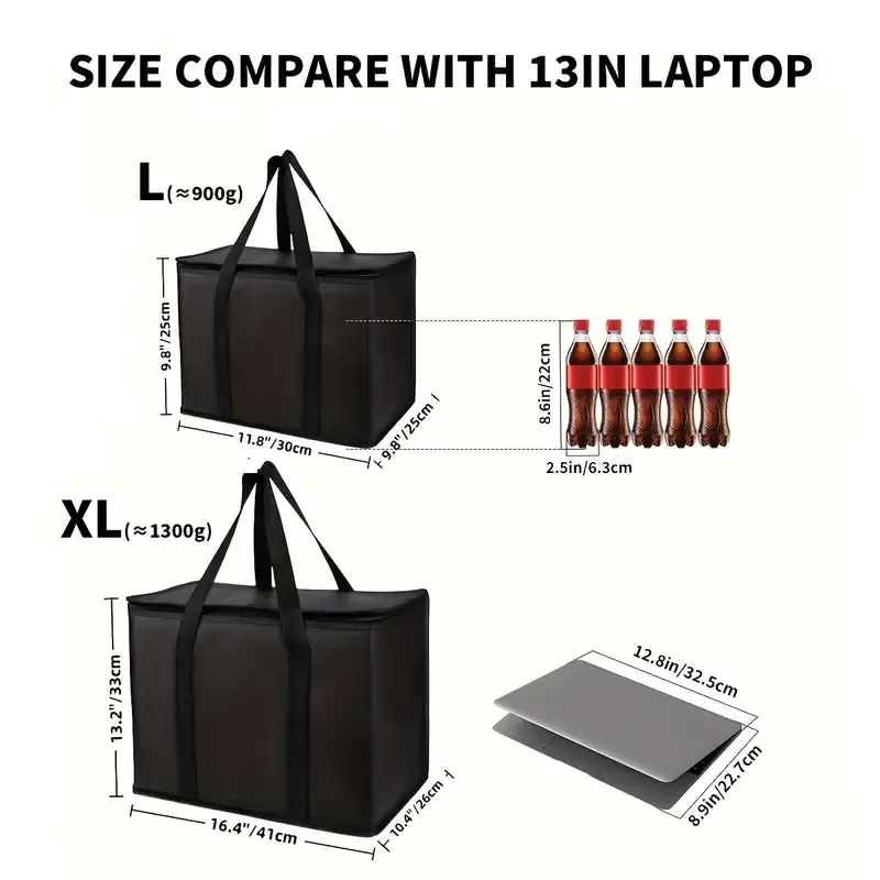 arge  XL Insulated Bag: Keep Food Hot & Cold For Hours Grocery Tote, Soft Cooler Bag, Pizza Warmer, Lightweight & Sturdy Zipper Christmas Gift